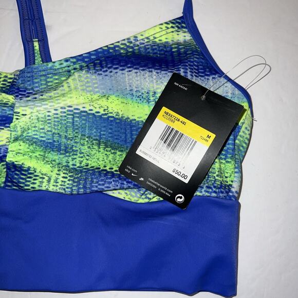 Nike Swim Top NESS57228 Size M Blue Volt Neon Yellow Bikini Sport Bra NWT - Picture 4 of 14